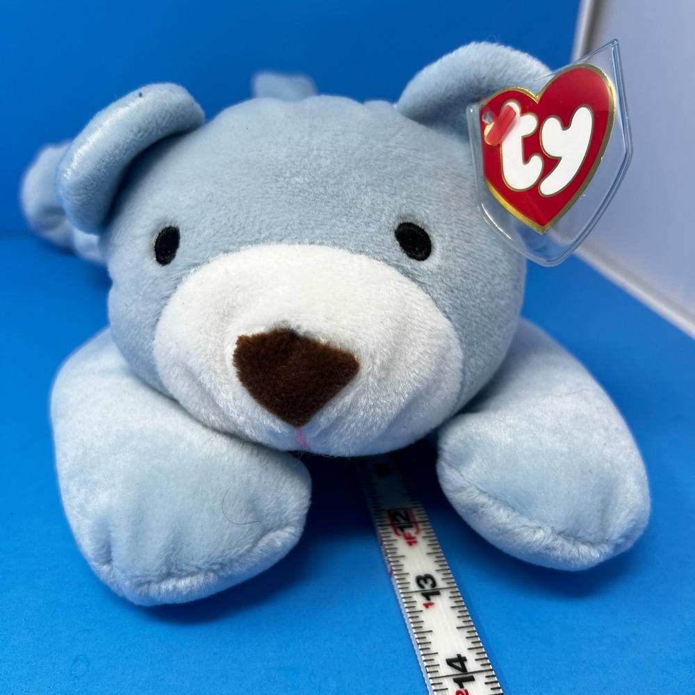 Vtg Ty Classic Huggy Teddy Bear 13 Inch Baby Blue 1994 Retired Plush Pink Bow - Picture 6 of 16